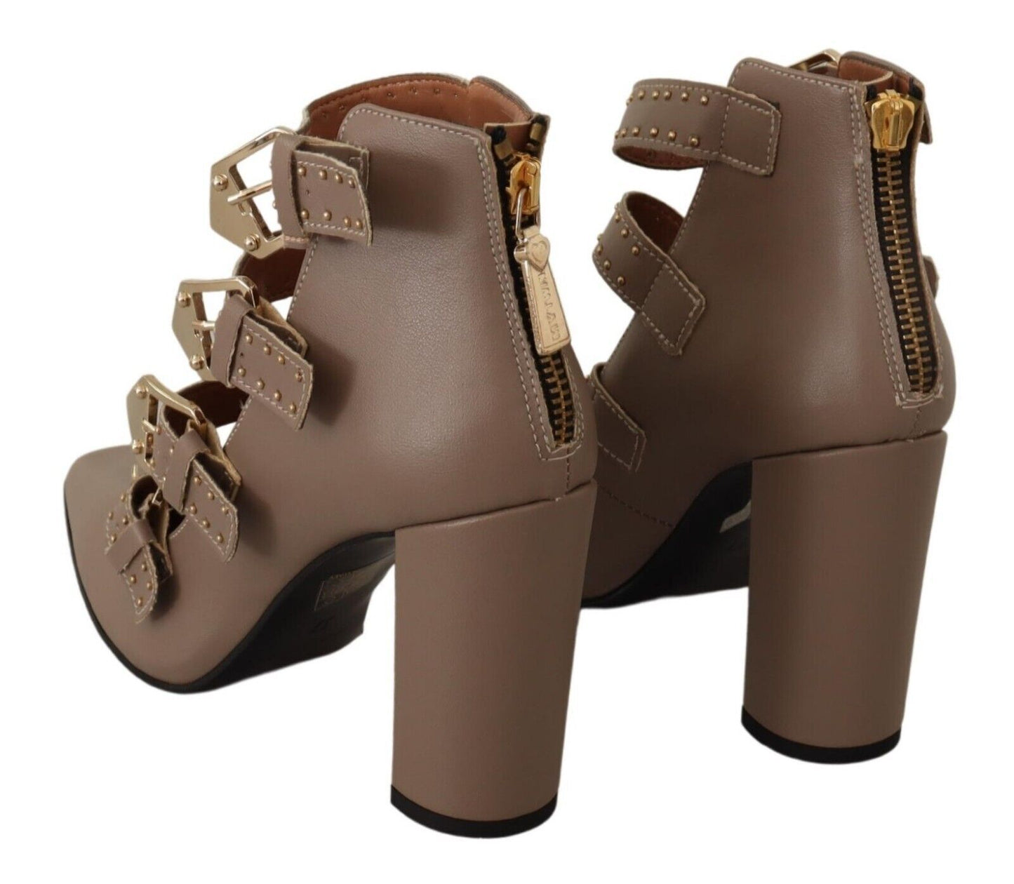 MY TWIN Elegant Leather Multi-Buckle Heels in Brown