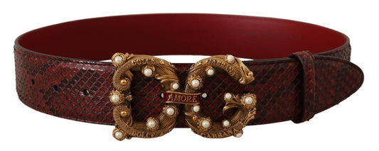 Dolce & Gabbana Exotic Python Leather Belt with Vintage Brass Buckle