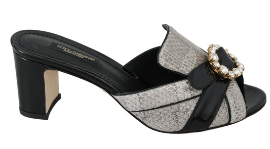 Dolce & Gabbana Crystal-Embellished Exotic Leather Sandals