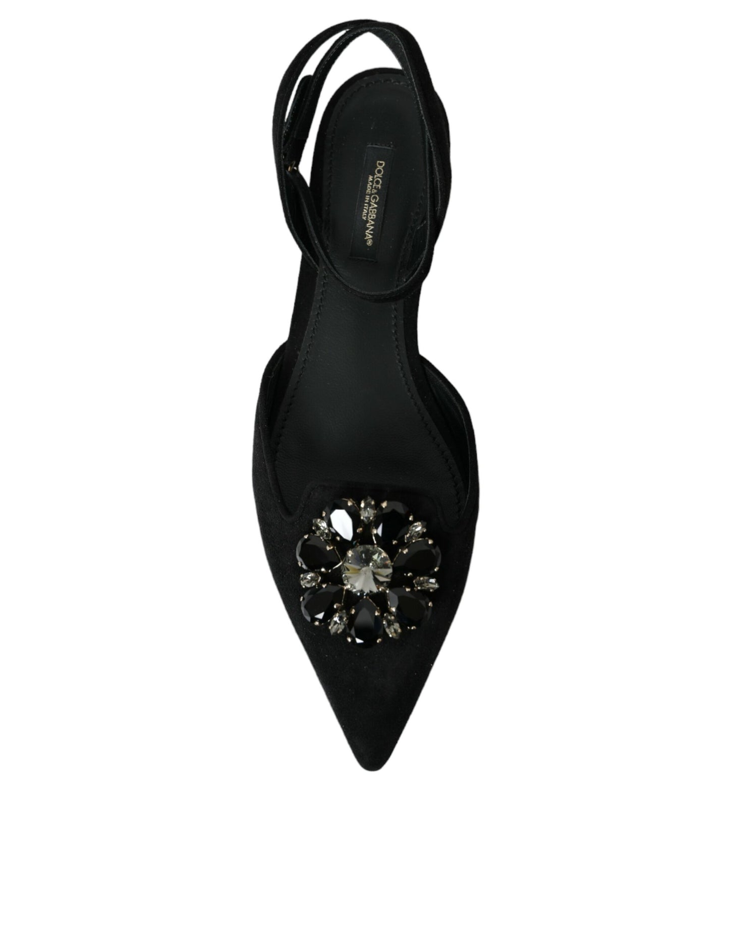 Dolce & Gabbana Black Leather Crystal Slingback Sandals Shoes