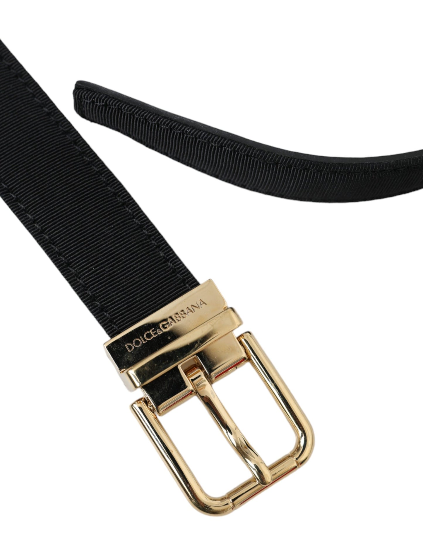 Dolce & Gabbana Black Gros Grain Gold Metal Buckle Belt Men