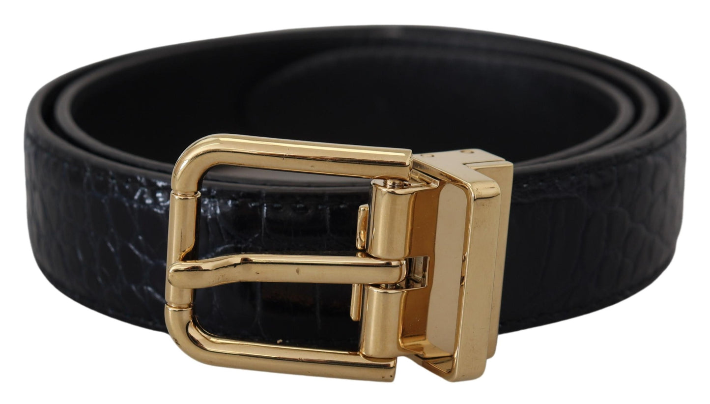 Dolce & Gabbana Black Exotic Leather Gold Metal Buckle Belt