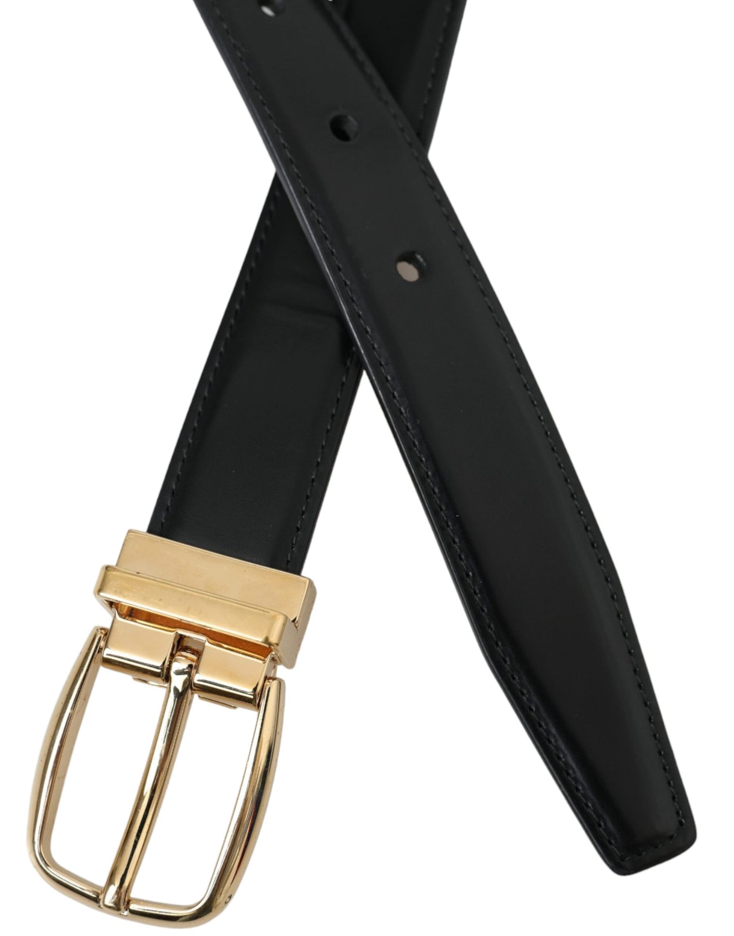 Dolce & Gabbana Black Calf Leather Gold Metal Buckle Belt