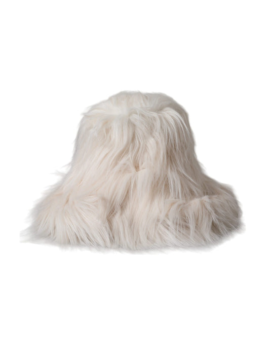 Dolce & Gabbana Off White Acrylic Fur Womens Bucket Hat