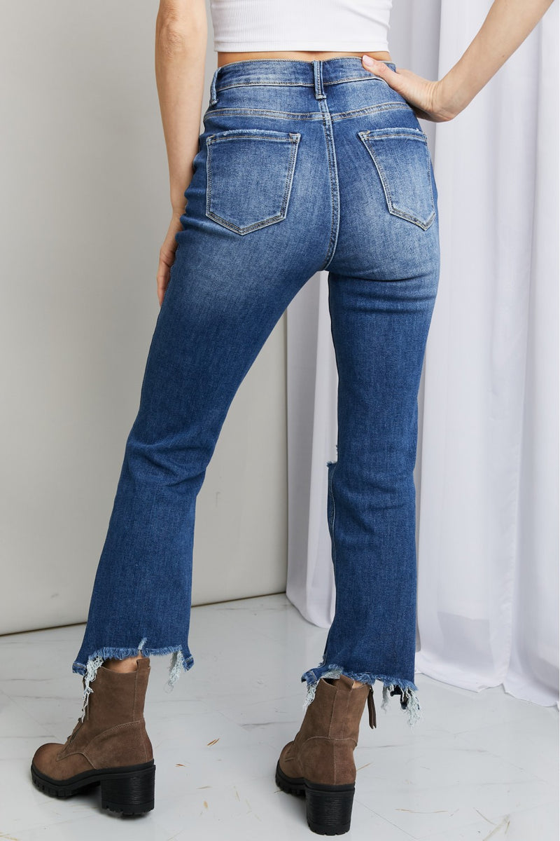 Frayed Hem Distressed Cropped Jeans