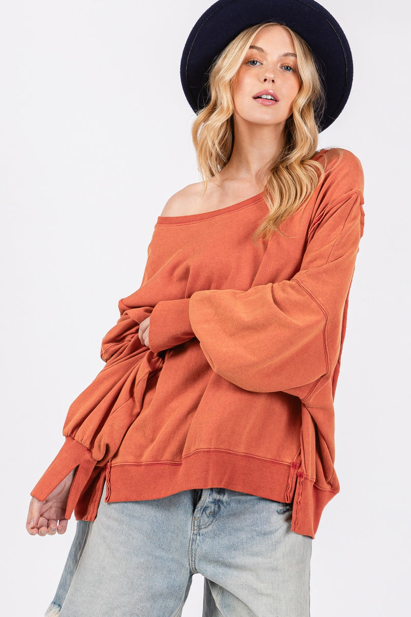 Mineral Wash Side Slit Oversized Sweatshirt